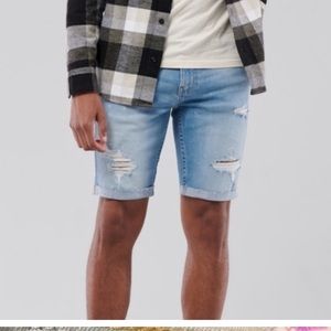 Men's Light Blue Distressed Denim Shorts